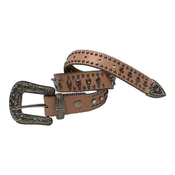 Nocona Pink Leather Western Belt Silver Horse Rhinestone and Studs size Small main image 5